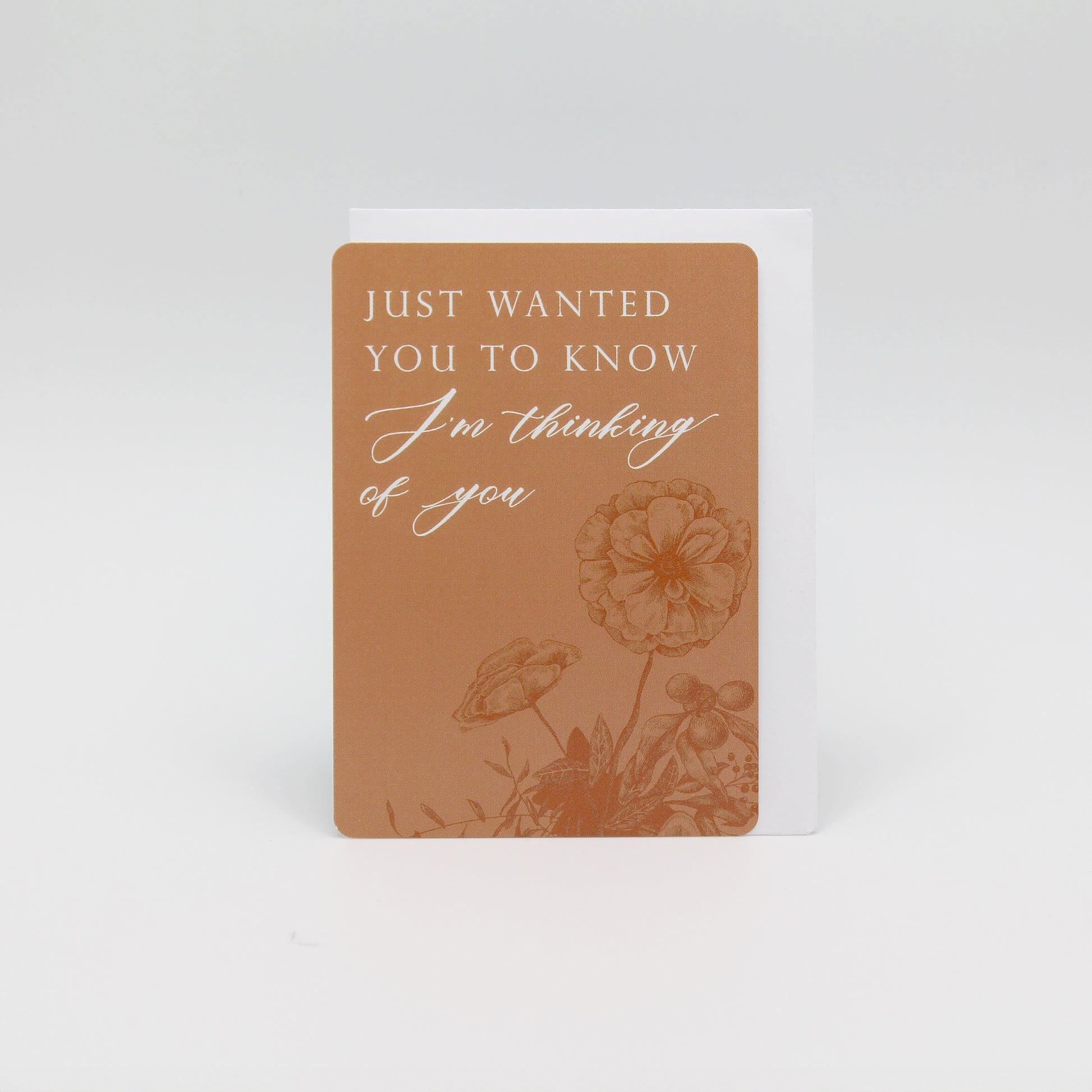 Orange floral minicard that reads "Just wanted you to know I'm thinking of you" from Rust Belt Love