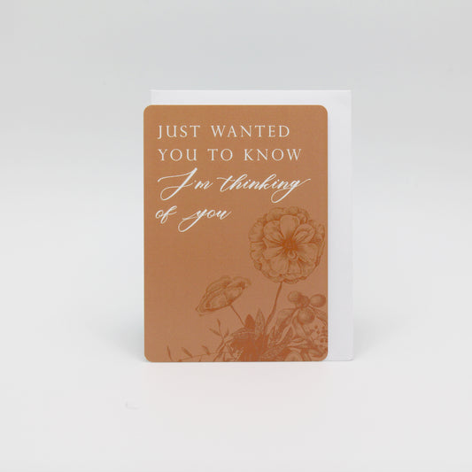 Orange floral minicard that reads "Just wanted you to know I'm thinking of you" from Rust Belt Love