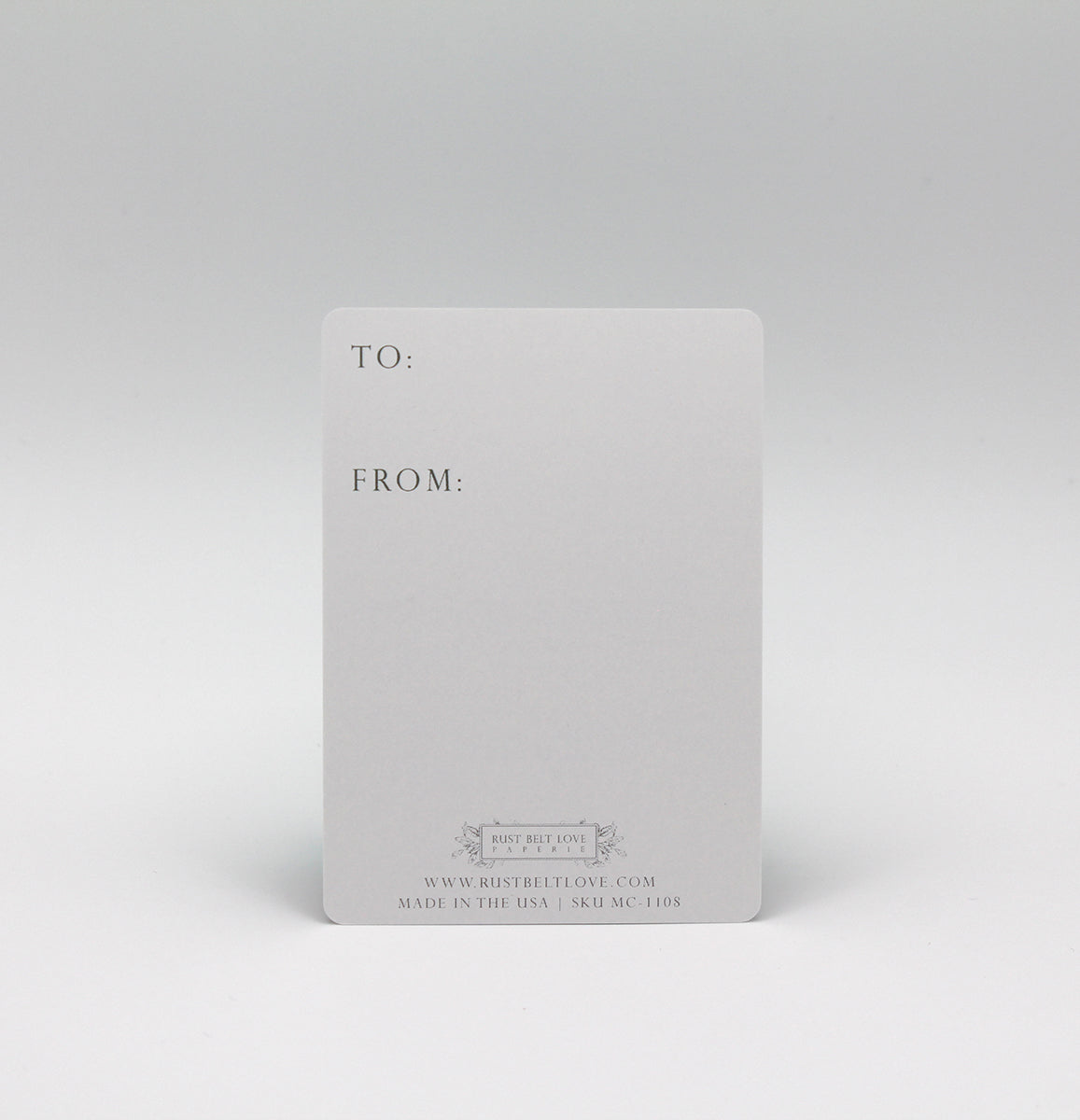 Back of Rust Belt Love's minicard that reads "To" and "From"