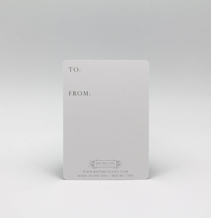 Back of Rust Belt Love's minicard that reads "To" and "From"