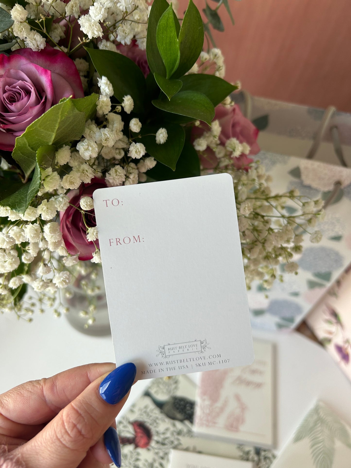 Style shot of back of minicard that reads "To" and "From" by Rust Belt Love