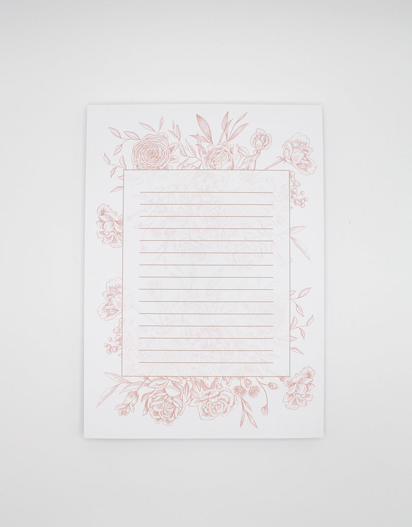 5 by 7 notepad with lined sheets with blush florals by Rust Belt Love