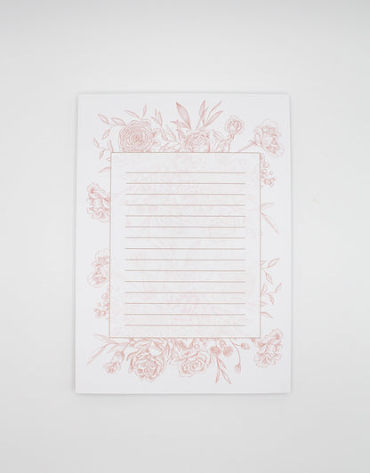 5 by 7 notepad with lined sheets with blush florals by Rust Belt Love