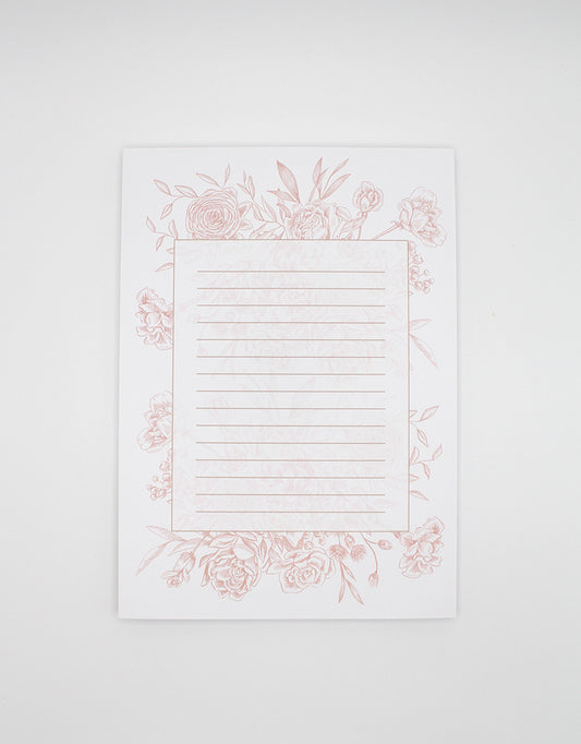 5 by 7 notepad with lined sheets with blush florals by Rust Belt Love