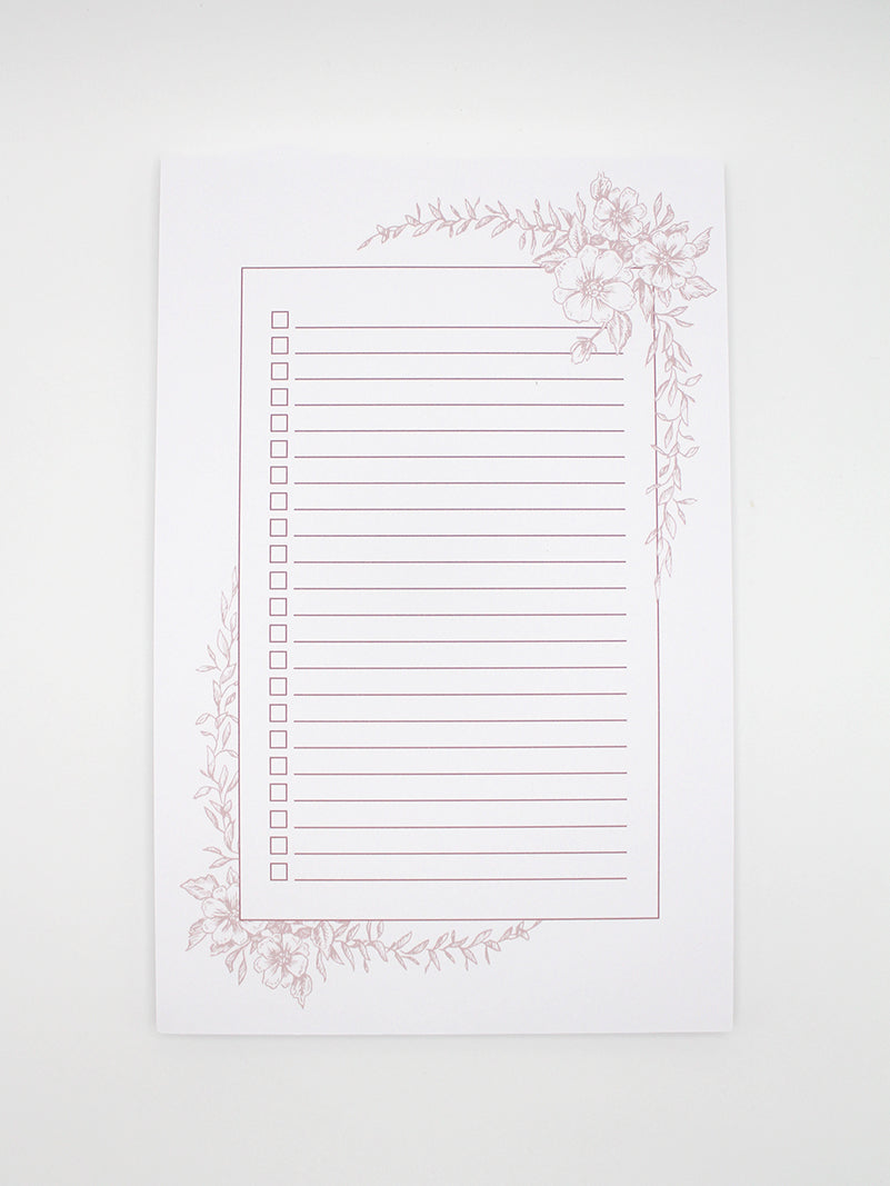 5.5 by 8.5 notepad with lined sheets with dusty rose florals  by Rust Belt Love