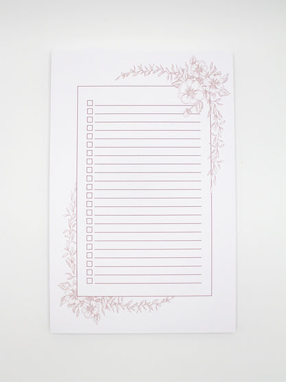 5.5 by 8.5 notepad with lined sheets with dusty rose florals  by Rust Belt Love