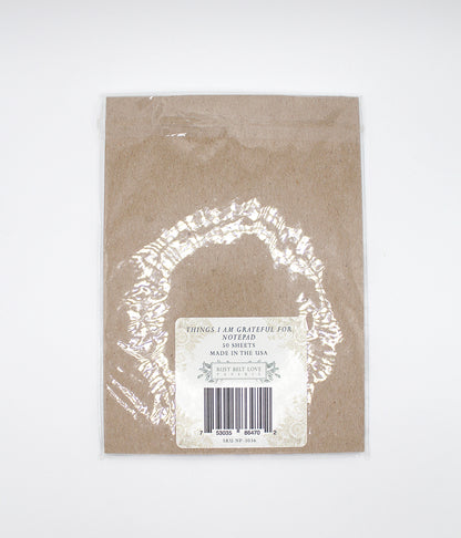 Back of notepad by Rust Belt Love in its'packaging