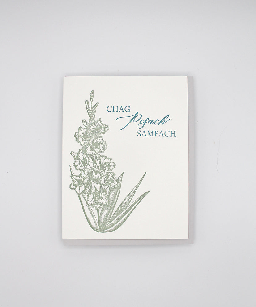 Letterpress Passover card with florals that says " Chag Pesach Sameach" by Rust Belt Love