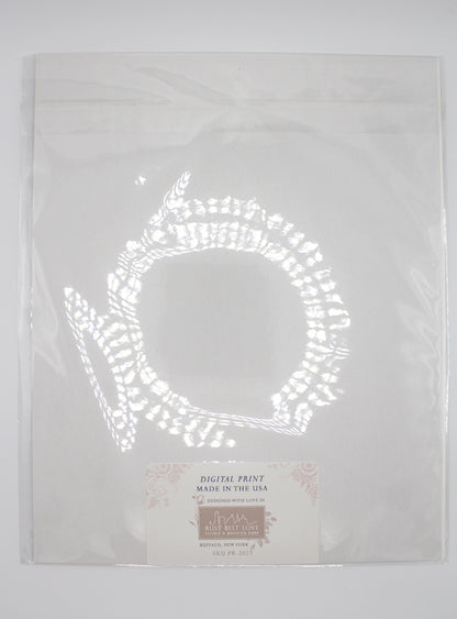 Back of Rust Belt Love's print in packaging