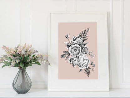 Framed digital terracotta floral print by Rust Belt Love