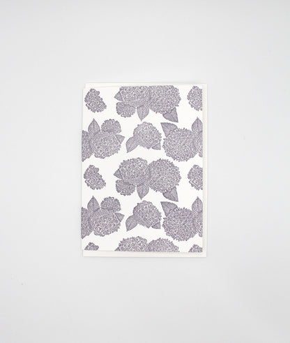 Small letterpress note card with purple hydrangea print by Rust Belt Love