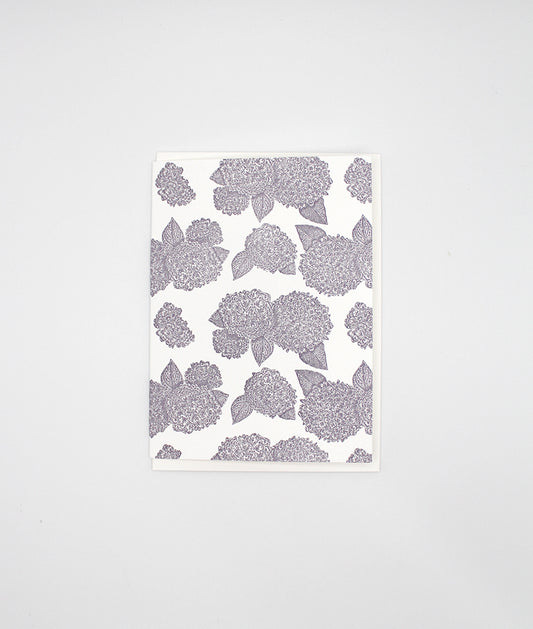 Small letterpress note card with purple hydrangea print by Rust Belt Love