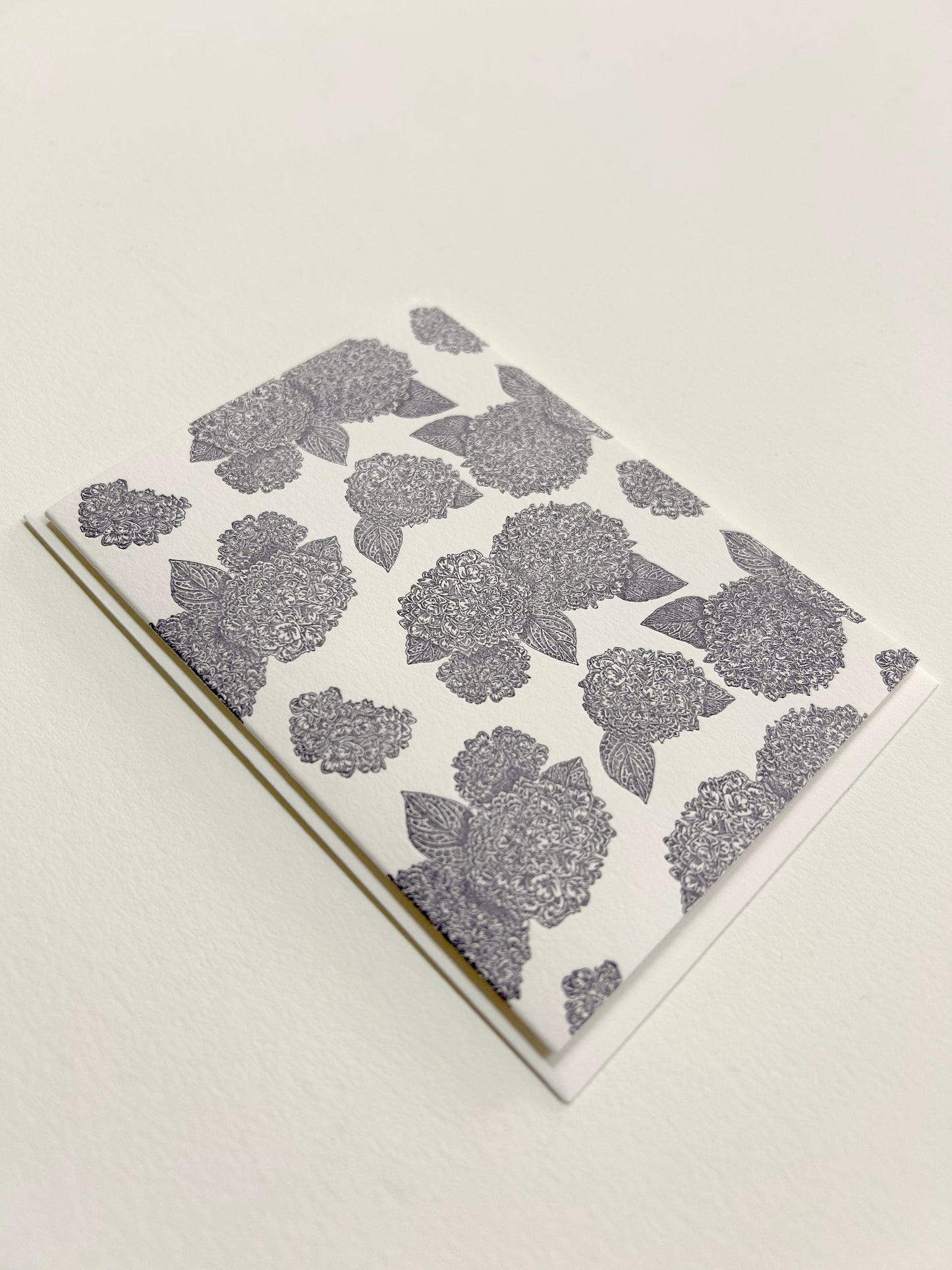 Small letterpress note card with purple hydrangea print by Rust Belt Love