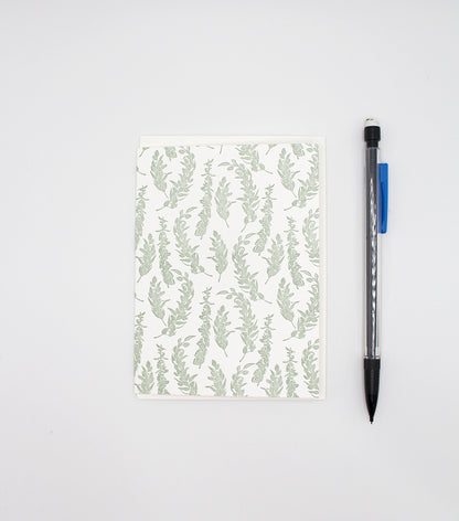 Letterpress eucalyptus printed small card by Rust Belt Love, with pencil to show size