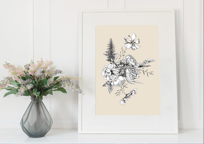 Digital butter floral print by Rust Belt Love in a frame