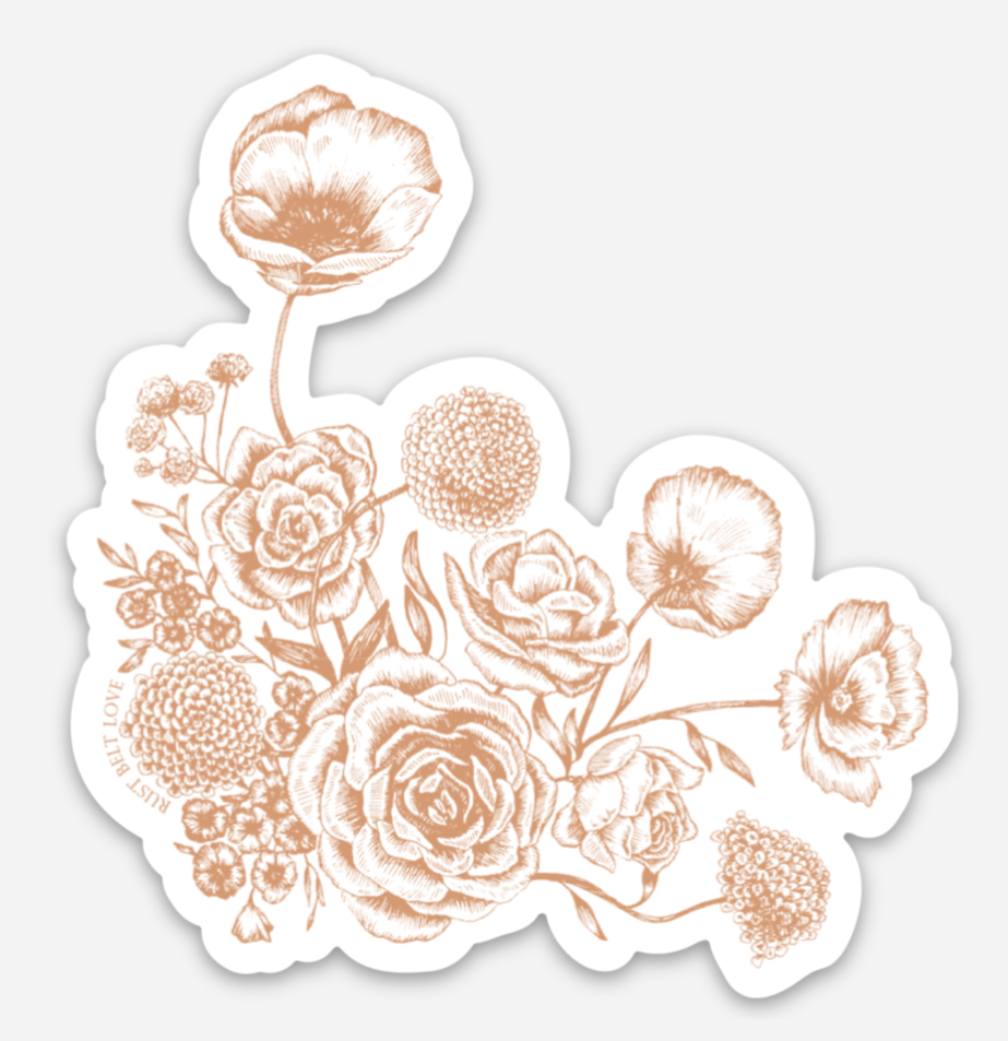 Burnt orange floral sticker by Rust Belt Love