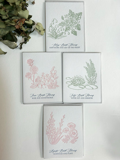 May Birth Flowers Letterpress Card