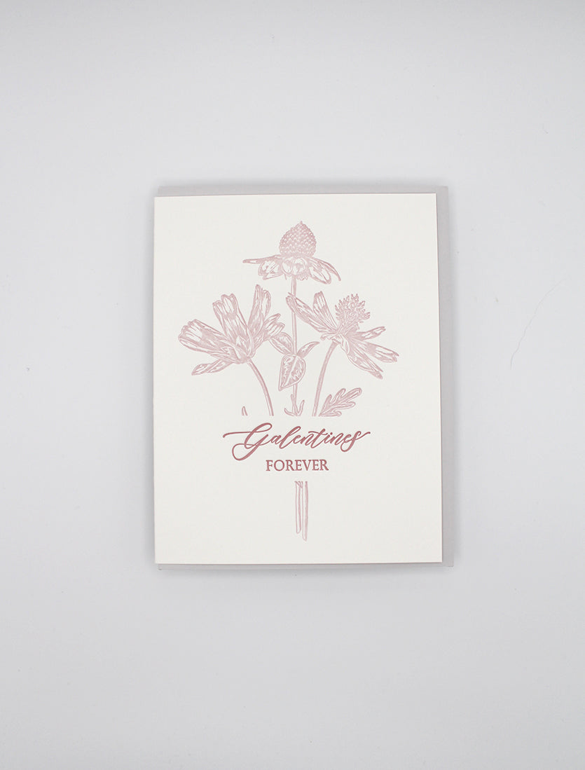 Letterpress love card with florals that says "Galentine's Forever" by Rust Belt Love