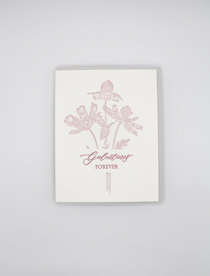 Letterpress love card with florals that says "Galentine's Forever" by Rust Belt Love