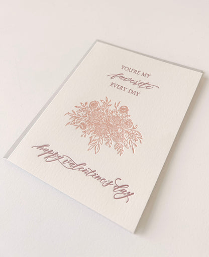 Letterpress valentine card with florals that says "You're My Favorite Every Day Happy Valentine's Day" by Rust Belt Love