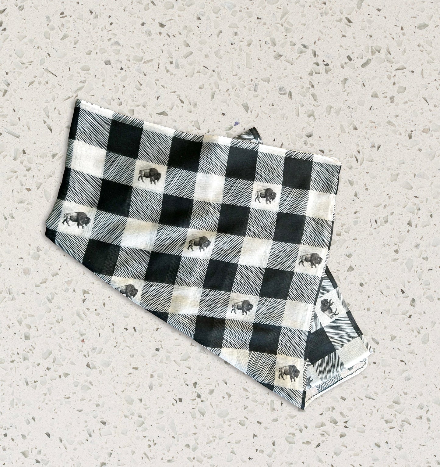 Rust Belt Love's white and black buffalo plaid scarf