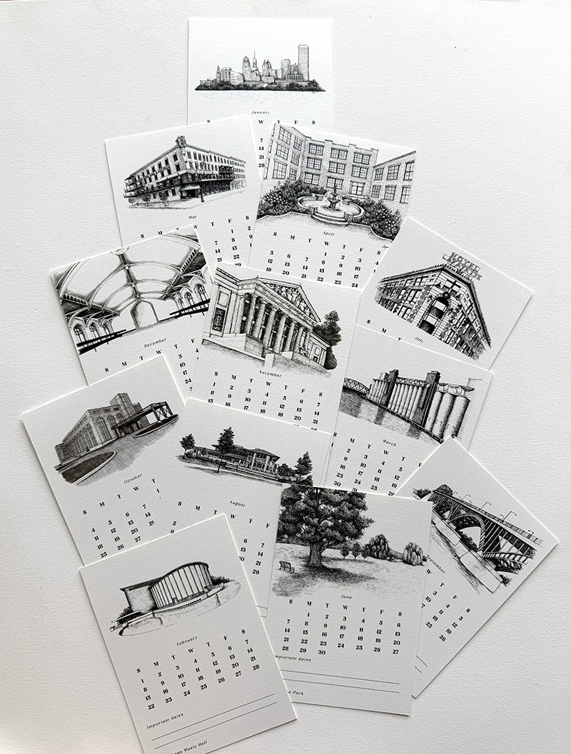 2026 Buffalo Landmark Desk Calendar with Wood Block Holder