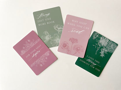 A variety of floral book-themed minicards by Rust Belt Love.