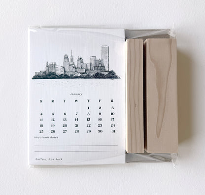 2026 Buffalo Landmark Desk Calendar with Wood Block Holder